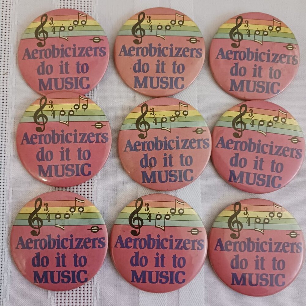 Bag of 18 Aerobicizers Do It To Music Pinback Buttons